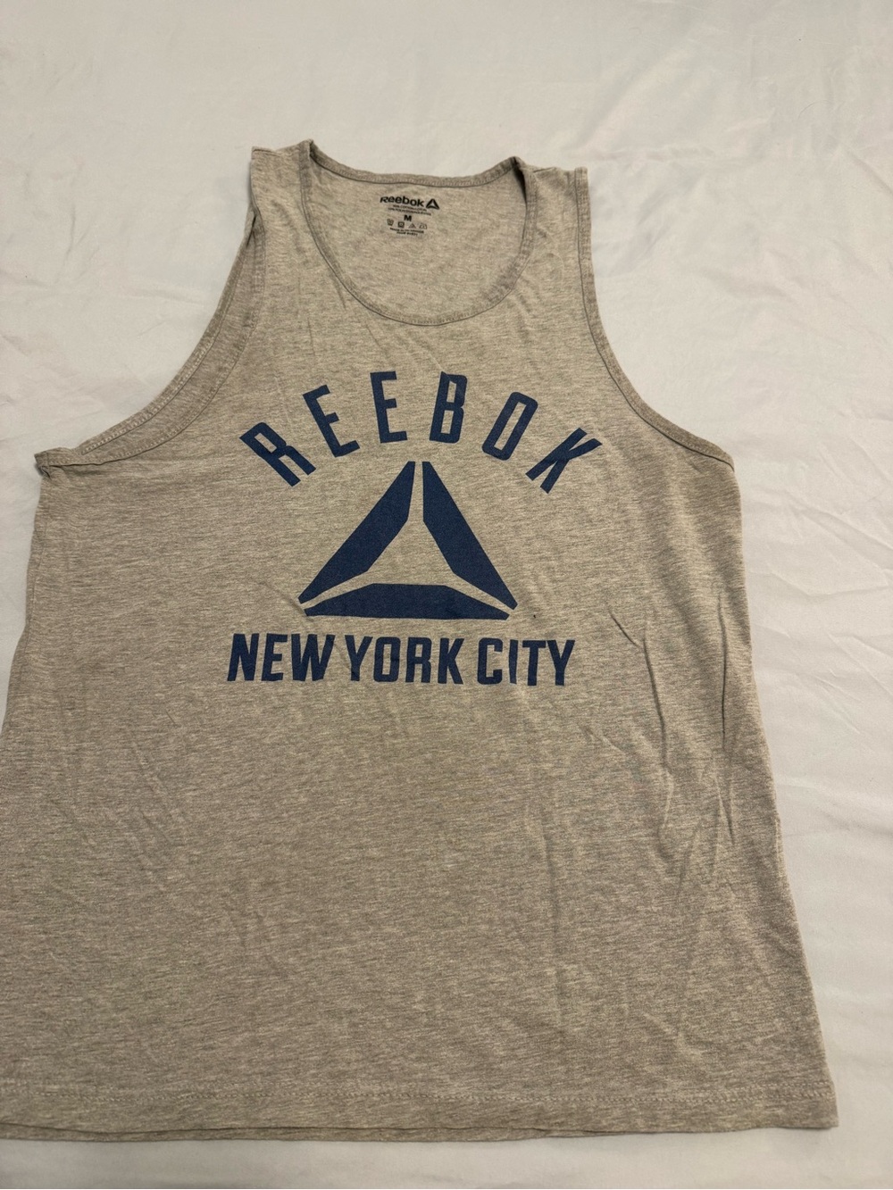 Reebok Gray Tank Top with Navy Blue Logo and 'New York City' Print